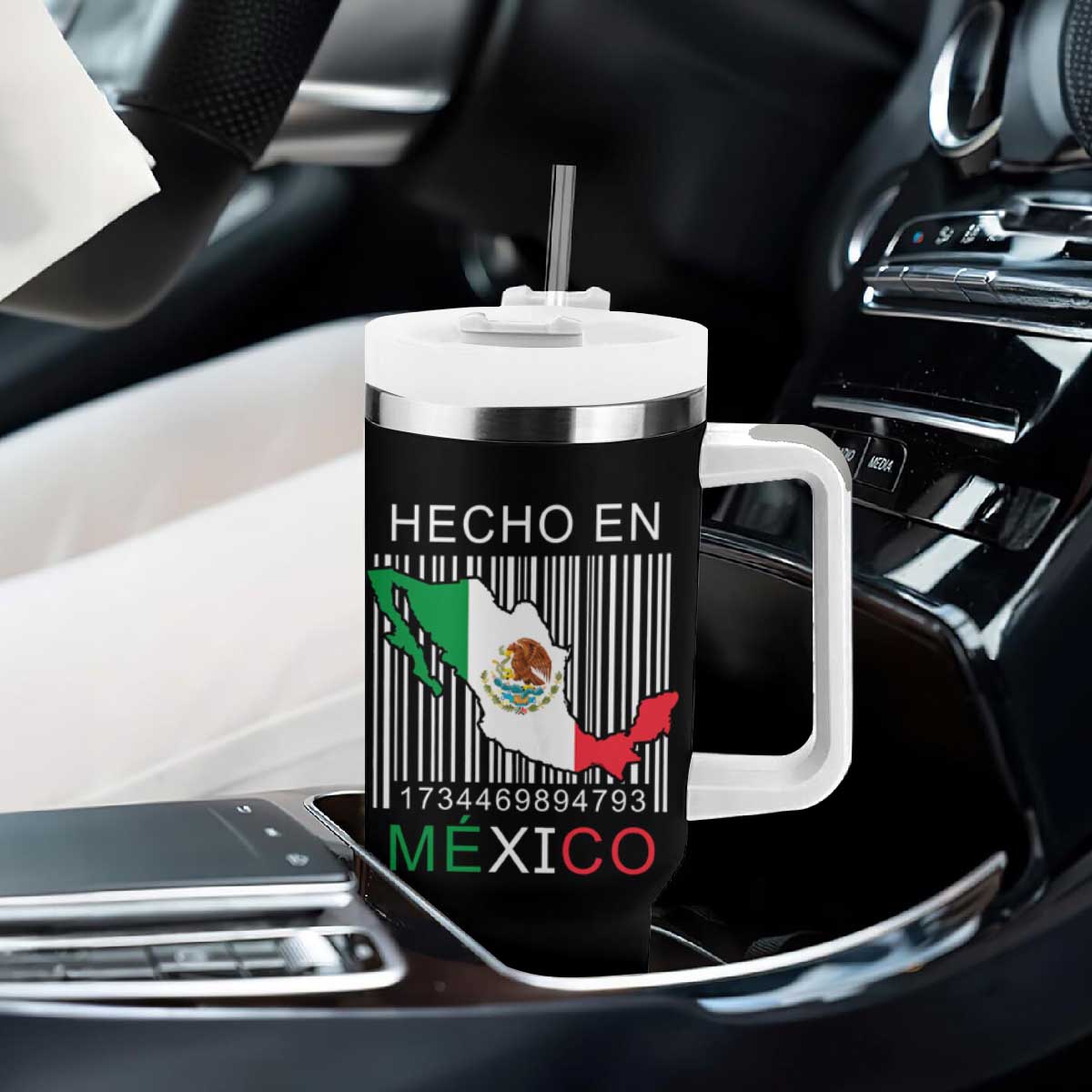 Mexican Pride Tumbler With Handle Hecho En Mexico Flag Barcode TS09 Print Your Wear