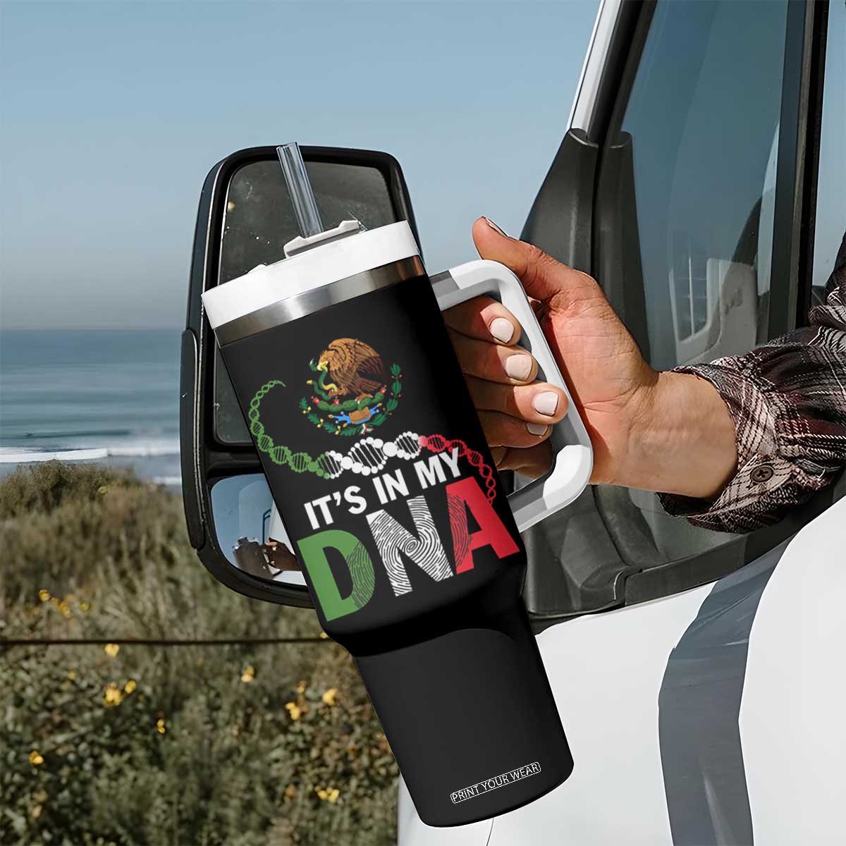 Mexican Pride Tumbler With Handle It's In My DNA Mexico Flag Proud Hispanic TS09 Print Your Wear