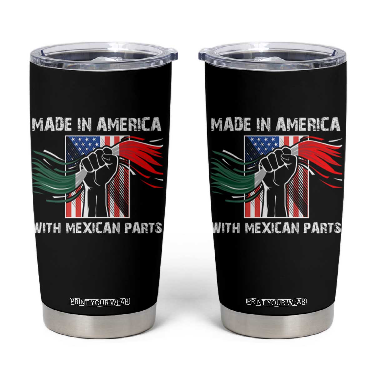 Made In America with Mexican Parts Tumbler Cup TS09 Black Print Your Wear