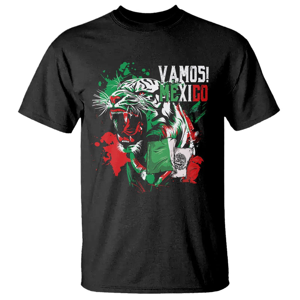 Mexican Soccer Fan T Shirt Vamos Mexico Flag Tiger TS09 Black Printyourwear