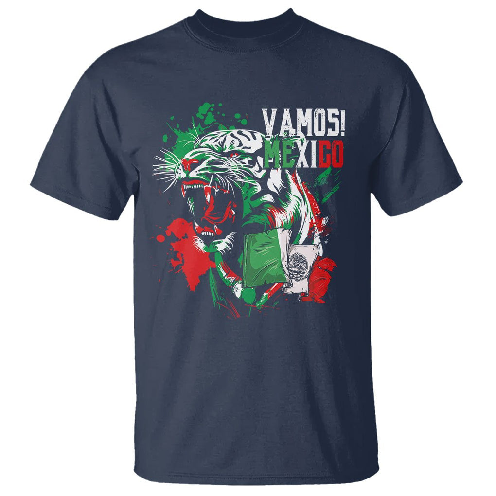 Mexican Soccer Fan T Shirt Vamos Mexico Flag Tiger TS09 Navy Printyourwear