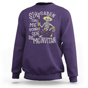 Funny Mexican Drinking Sweatshirt Si ya saben como me pongo pa' que me invitan Drunk Skeleton TS09 Purple Printyourwear