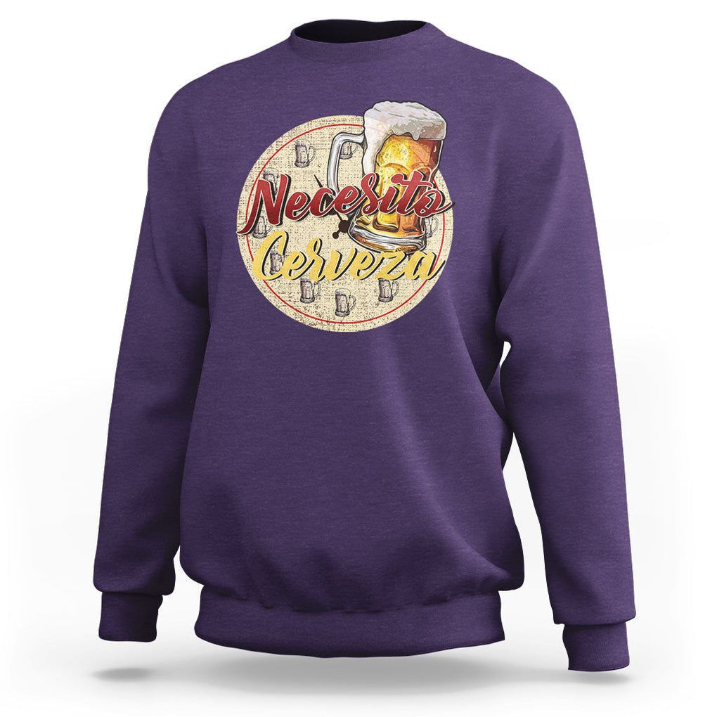 Mexican Drinking Sweatshirt Necesito Cerveza Mexico Beer Lover TS09 Purple Printyourwear