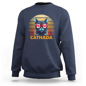 Canadian Cat Lover Sweatshirt Catnada Retro Cat Canada Flag Sunglass TS09 Navy Print Your Wear