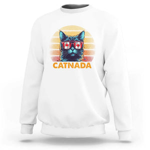 Canadian Cat Lover Sweatshirt Catnada Retro Cat Canada Flag Sunglass TS09 White Print Your Wear