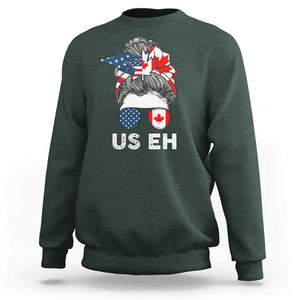 American Canadian Sweatshirt US EH Messy Bun USA Canada Flag TS09 Dark Forest Green Print Your Wear