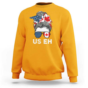 American Canadian Sweatshirt US EH Messy Bun USA Canada Flag TS09 Gold Print Your Wear