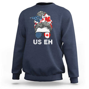 American Canadian Sweatshirt US EH Messy Bun USA Canada Flag TS09 Navy Print Your Wear