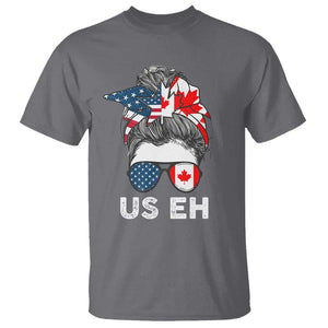 American Canadian T Shirt US EH Messy Bun USA Canada Flag TS09 Charcoal Print Your Wear