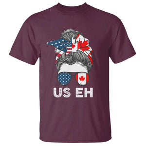 American Canadian T Shirt US EH Messy Bun USA Canada Flag TS09 Maroon Print Your Wear