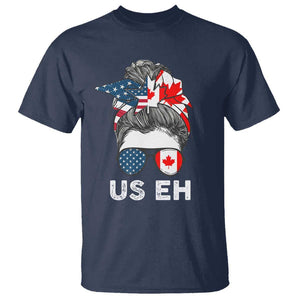 American Canadian T Shirt US EH Messy Bun USA Canada Flag TS09 Navy Print Your Wear