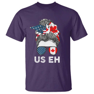 American Canadian T Shirt US EH Messy Bun USA Canada Flag TS09 Purple Print Your Wear