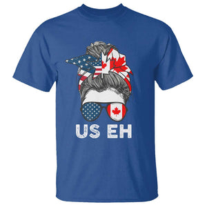 American Canadian T Shirt US EH Messy Bun USA Canada Flag TS09 Royal Blue Print Your Wear