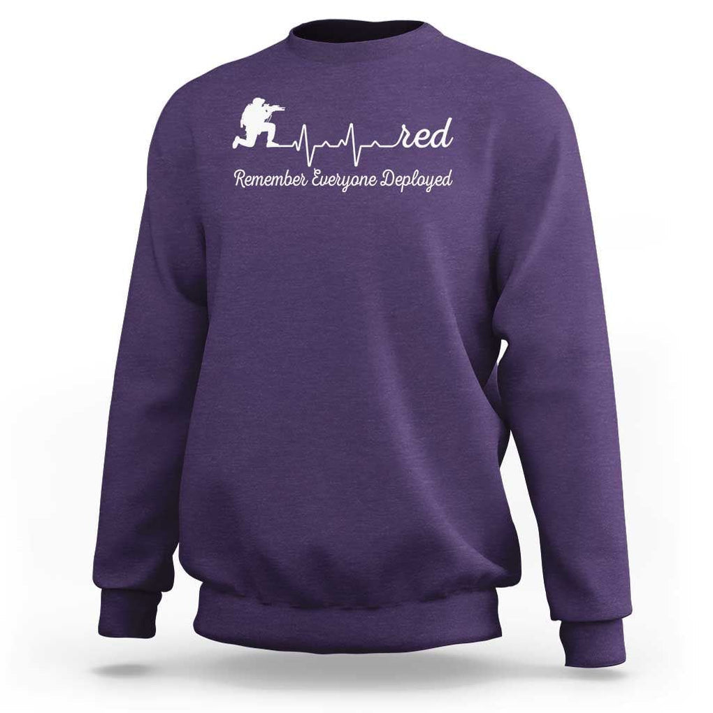 Red Friday Sweatshirt Remember Everyone Deployed Heartbeat TS09 Purple Print Your Wear