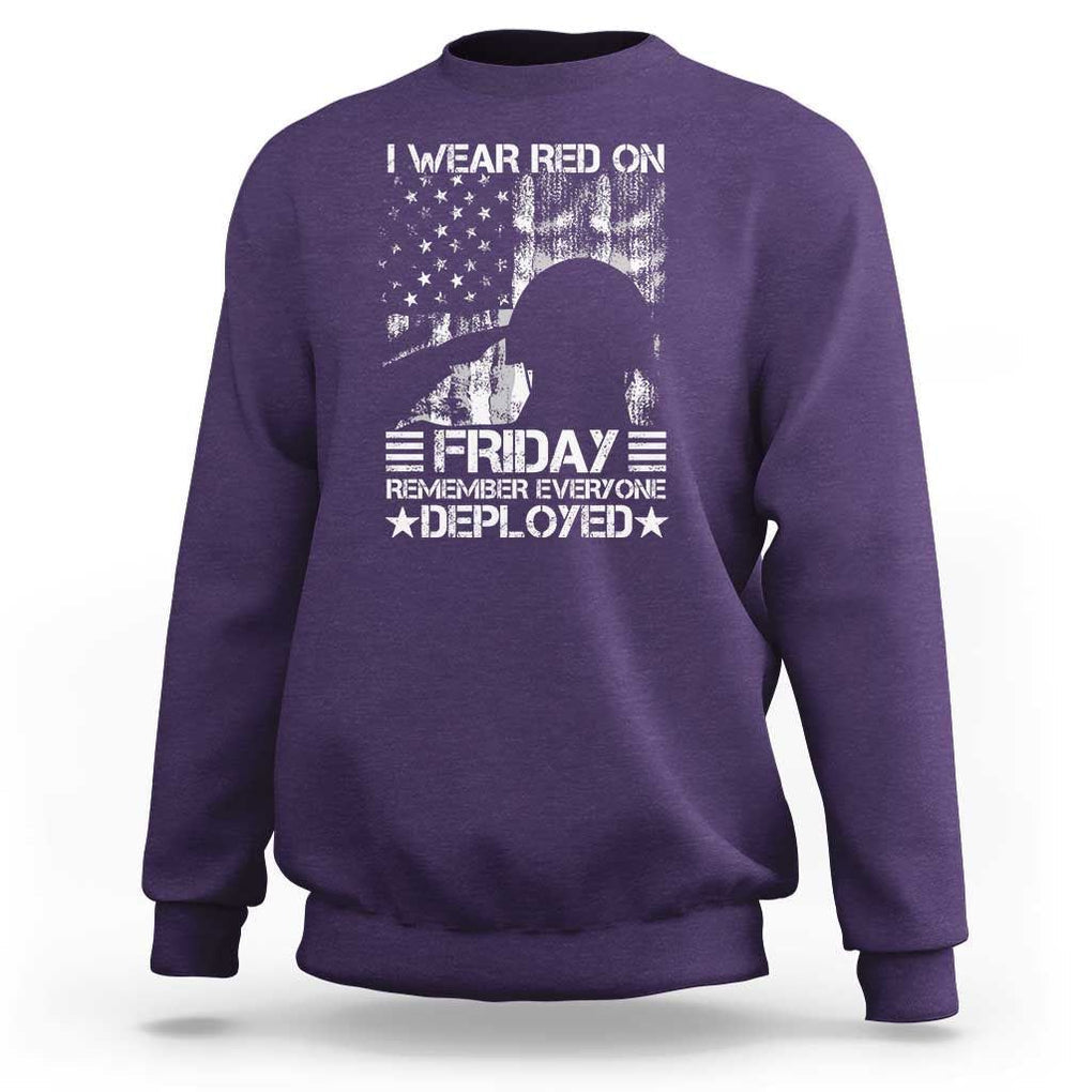 Red Friday Sweatshirt I Wear Red On Friday Remember Everyone Deployed TS09 Purple Print Your Wear