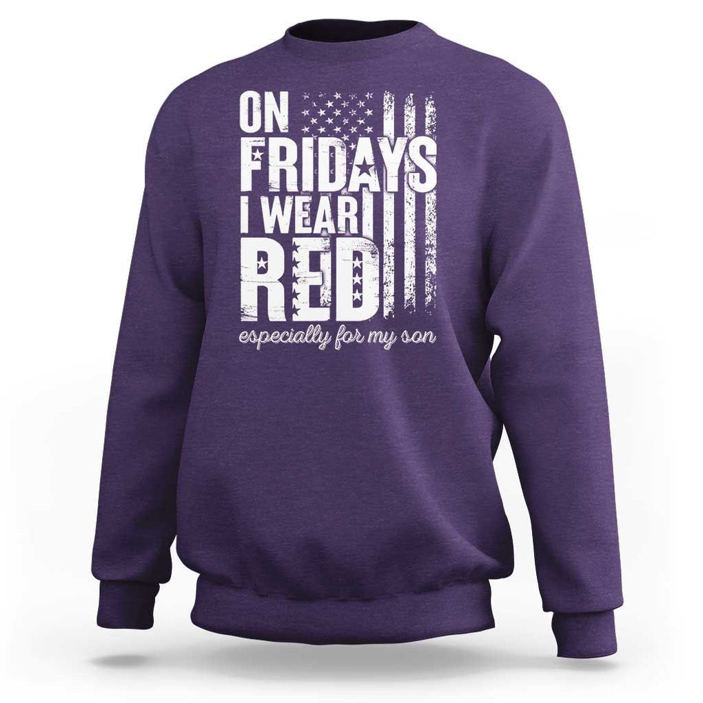 Red Friday Sweatshirt On Friday I Wear Red Especially For My Son TS09 Purple Print Your Wear