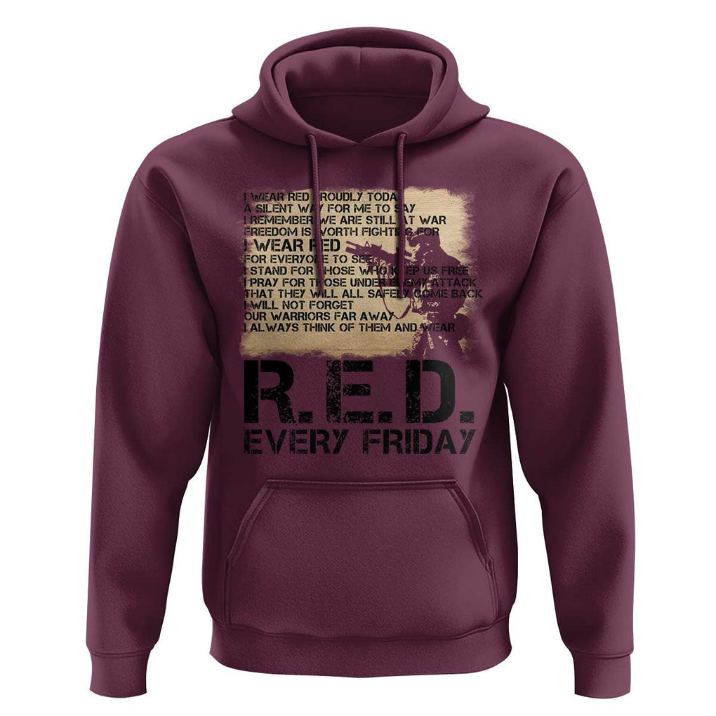 Red Friday Hoodie Remember The Deployed Military Troops Poem TS09 Maroon Print Your Wear