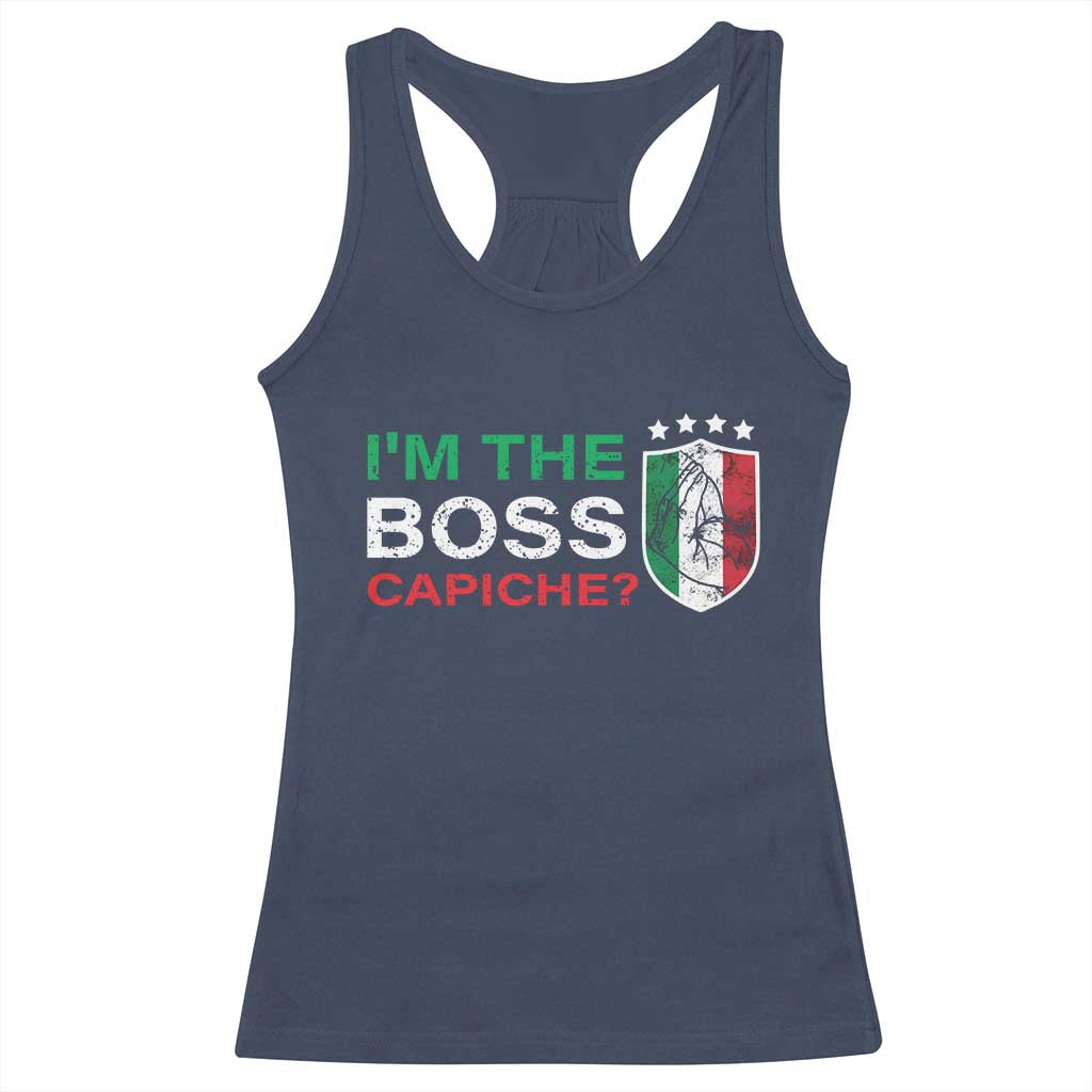 Funny Italian Racerback Tank Top I'm The Boss Capiche TS09 Navy Print Your Wear