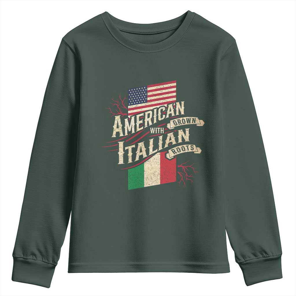 American Grown Italian Roots Patriot Youth Sweatshirt TS09 Dark Forest Green Print Your Wear