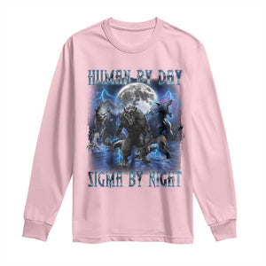 Alpha Wolf Long Sleeve Shirt Human By Day Sigma By Night TS09 Light Pink Print Your Wear