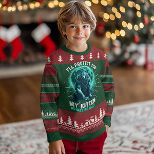 Funny Alpha Wolf Ugly Christmas Sweater I'll Protect You Kitten No Matter What TS09 Christmas Print Your Wear