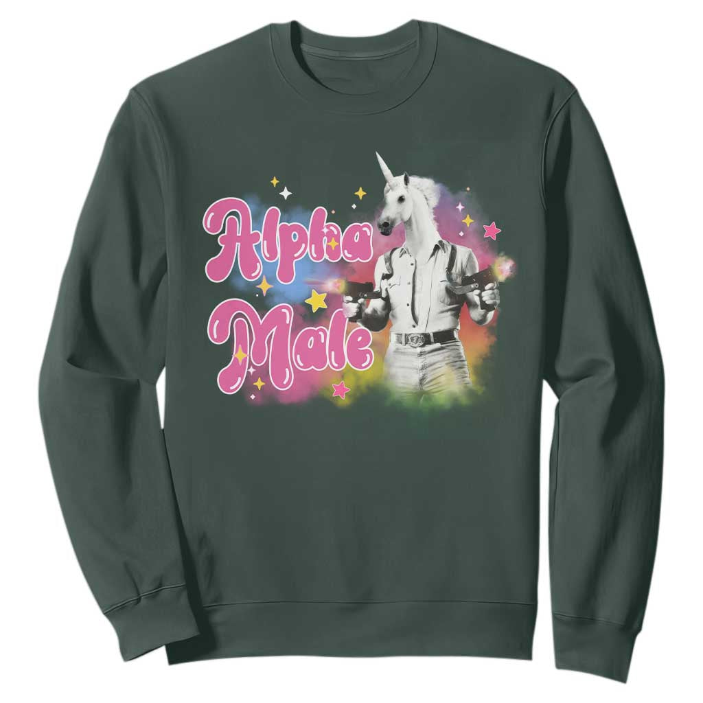 Funny Alpha Male Unicorn Sweatshirt TS09 Dark Forest Green Print Your Wear
