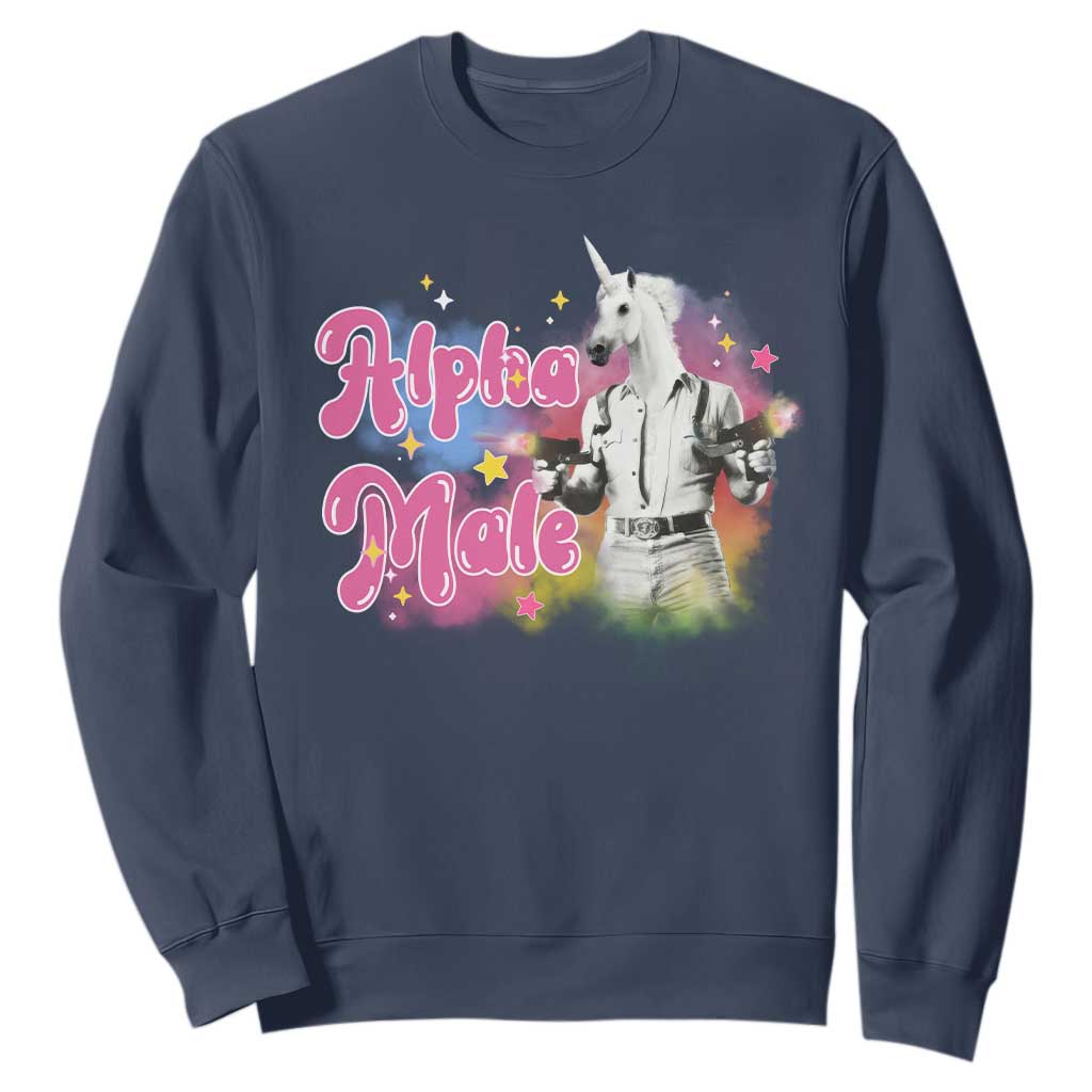 Funny Alpha Male Unicorn Sweatshirt TS09 Navy Print Your Wear