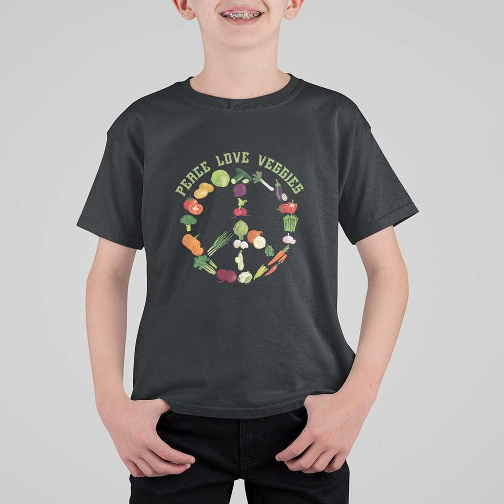 Vegetarian T Shirt For Kid Peace Love Veggies TS09 Black Print Your Wear