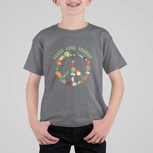 Vegetarian T Shirt For Kid Peace Love Veggies TS09 Charcoal Print Your Wear