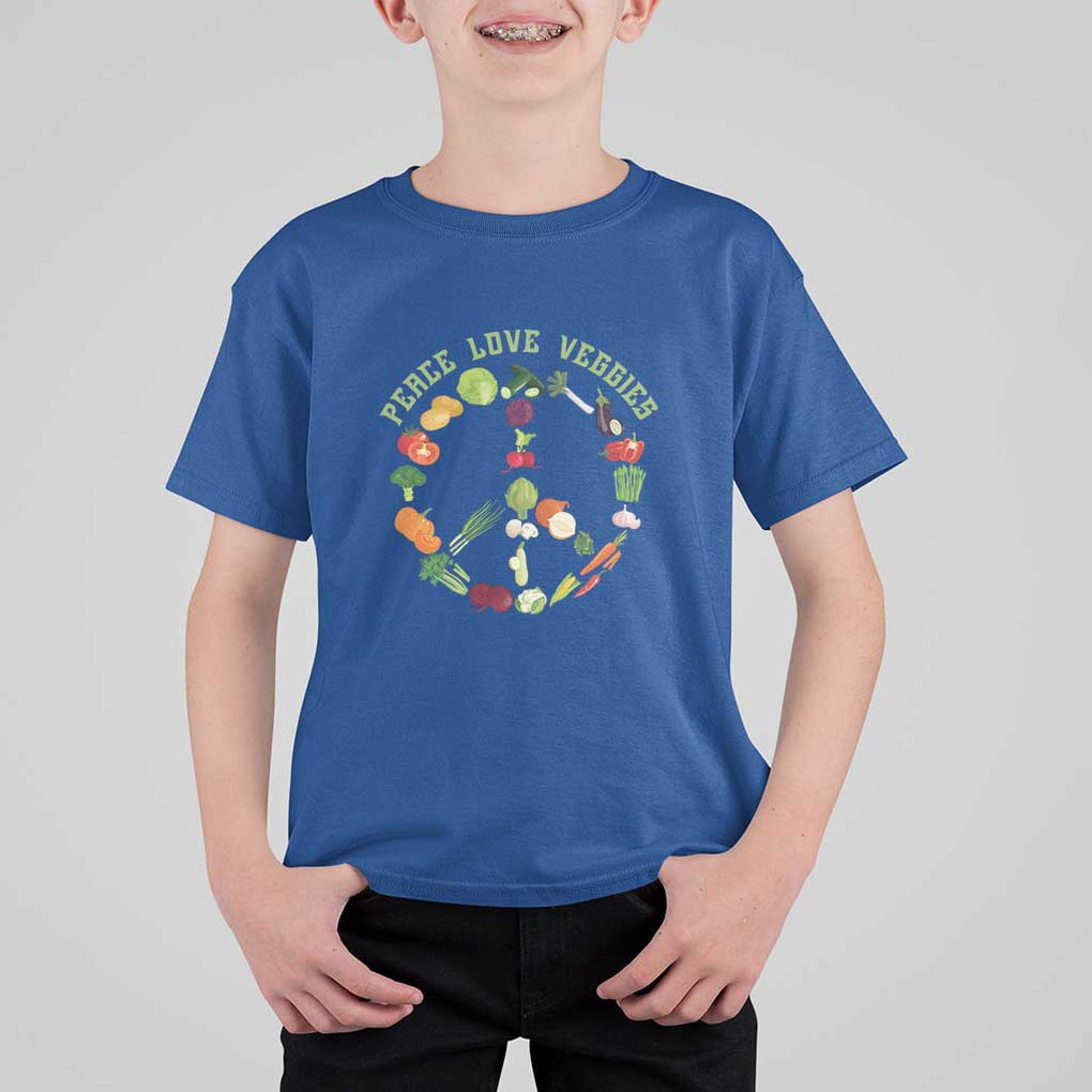 Vegetarian T Shirt For Kid Peace Love Veggies TS09 Royal Blue Print Your Wear