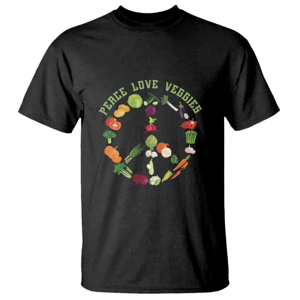 Vegetarian T Shirt Peace Love Veggies TS09 Black Print Your Wear