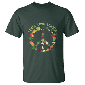 Vegetarian T Shirt Peace Love Veggies TS09 Dark Forest Green Print Your Wear