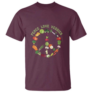 Vegetarian T Shirt Peace Love Veggies TS09 Maroon Print Your Wear