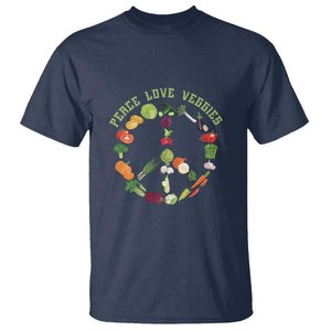 Vegetarian T Shirt Peace Love Veggies TS09 Navy Print Your Wear