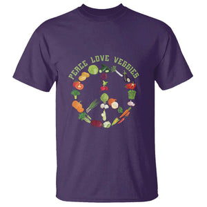 Vegetarian T Shirt Peace Love Veggies TS09 Purple Print Your Wear