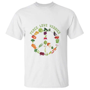 Vegetarian T Shirt Peace Love Veggies TS09 White Print Your Wear