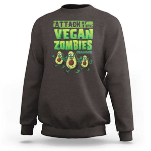 Halloween Vegetarian Sweatshirt Attack of the Vegan Zombies TS09 Dark Chocolate Print Your Wear