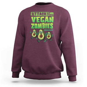 Halloween Vegetarian Sweatshirt Attack of the Vegan Zombies TS09 Maroon Print Your Wear