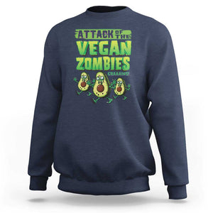 Halloween Vegetarian Sweatshirt Attack of the Vegan Zombies TS09 Navy Print Your Wear