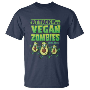 Halloween Vegetarian T Shirt Attack of the Vegan Zombies TS09 Navy Print Your Wear