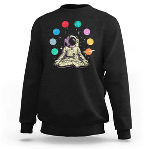 Meditating In Outer Space Sweatshirt Astronaut Yoga Meditation Position With Solar System Planets TS09 Black Print Your Wear
