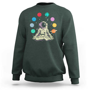 Meditating In Outer Space Sweatshirt Astronaut Yoga Meditation Position With Solar System Planets TS09 Dark Forest Green Print Your Wear