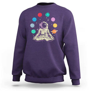 Meditating In Outer Space Sweatshirt Astronaut Yoga Meditation Position With Solar System Planets TS09 Purple Print Your Wear