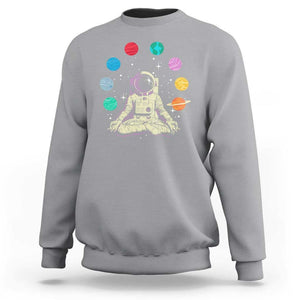 Meditating In Outer Space Sweatshirt Astronaut Yoga Meditation Position With Solar System Planets TS09 Sport Gray Print Your Wear
