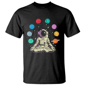 Meditating In Outer Space T Shirt Astronaut Yoga Meditation Position With Solar System Planets TS09 Black Print Your Wear