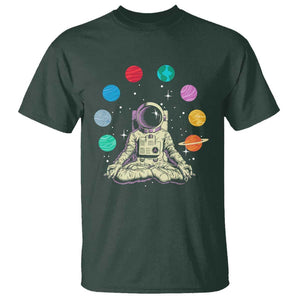 Meditating In Outer Space T Shirt Astronaut Yoga Meditation Position With Solar System Planets TS09 Dark Forest Green Print Your Wear