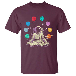 Meditating In Outer Space T Shirt Astronaut Yoga Meditation Position With Solar System Planets TS09 Maroon Print Your Wear