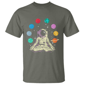 Meditating In Outer Space T Shirt Astronaut Yoga Meditation Position With Solar System Planets TS09 Military Green Print Your Wear