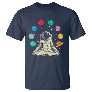 Meditating In Outer Space T Shirt Astronaut Yoga Meditation Position With Solar System Planets TS09 Navy Print Your Wear