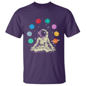 Meditating In Outer Space T Shirt Astronaut Yoga Meditation Position With Solar System Planets TS09 Purple Print Your Wear